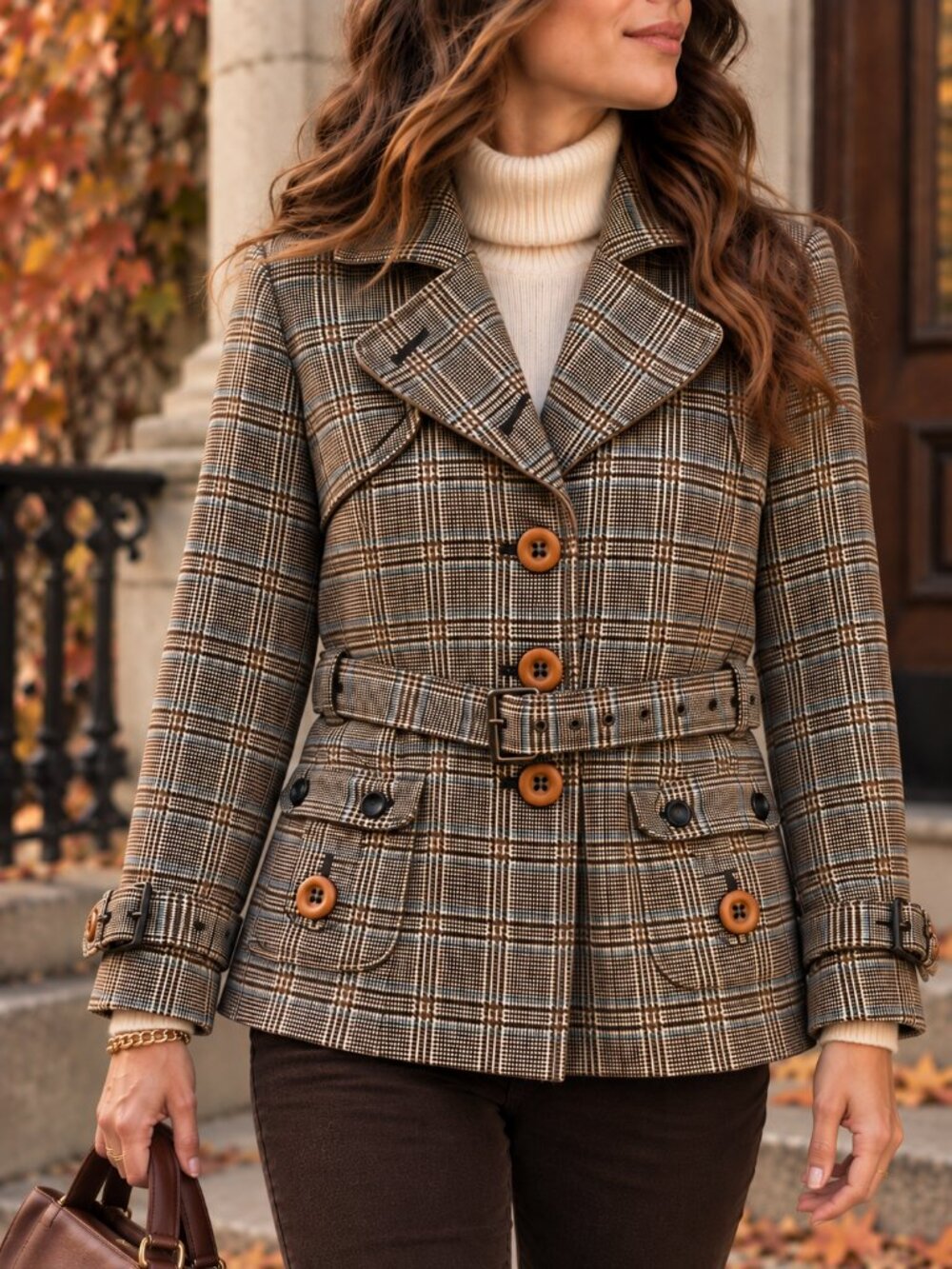 Vintage Y2K Wool Plaid Belted Equestrian Riding Jacket L Academia Heritage EUC